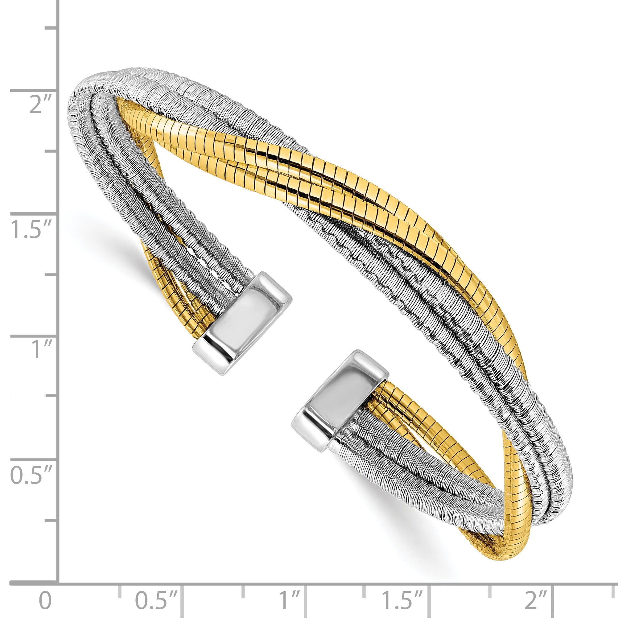 Gold Plated Sterling Silver Rhod/Gold Plat Polished Wrapped Twist Cuff Bangle