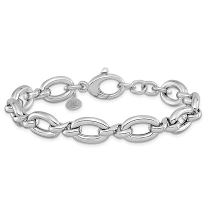 Sterling Silver Rh Plt Polished Fancy Link W/.25In Ext. Bracelet