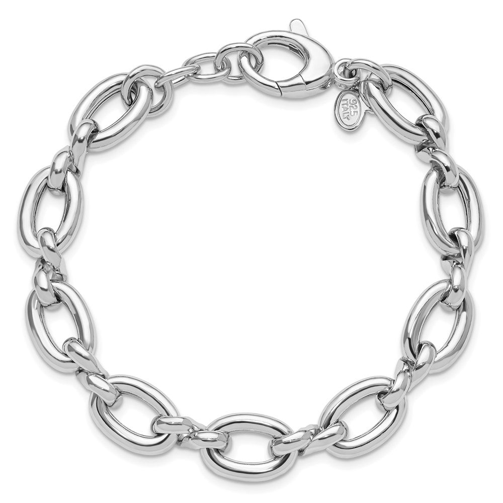 Sterling Silver Rh Plt Polished Fancy Link W/.25In Ext. Bracelet