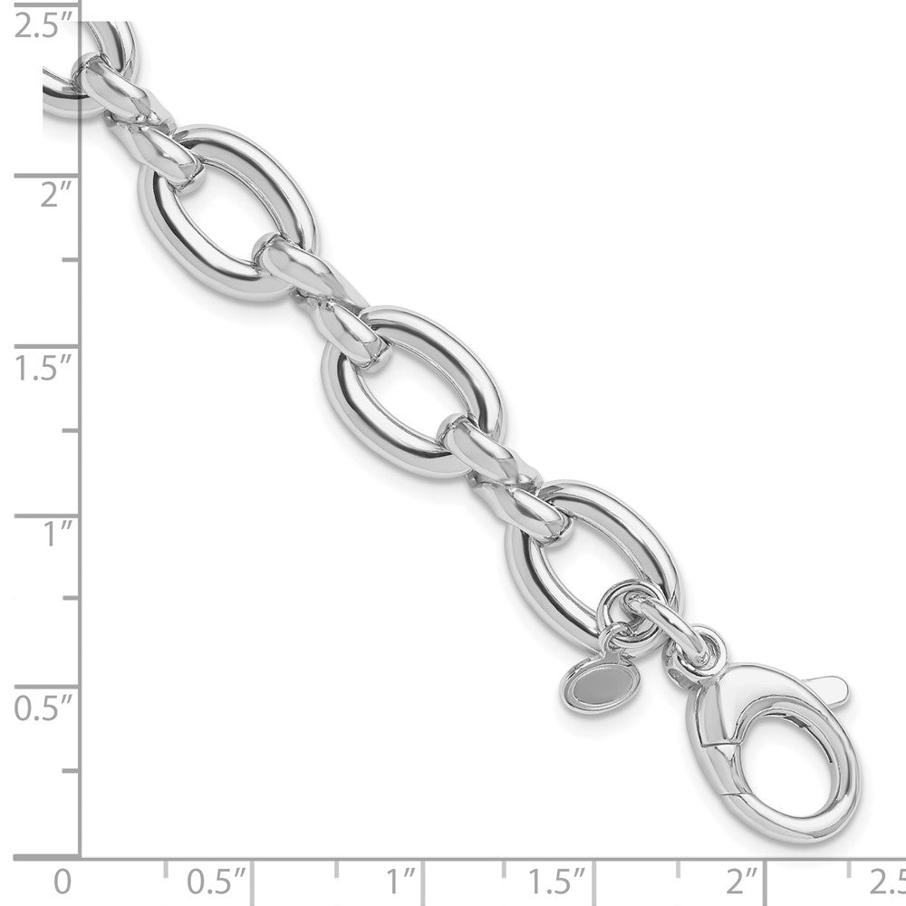 Sterling Silver Rh Plt Polished Fancy Link W/.25In Ext. Bracelet