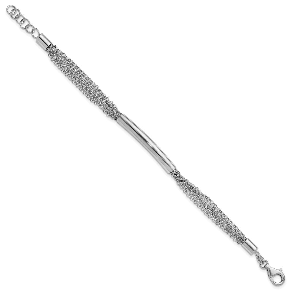 Sterling Silver Rhodium Plt Multi Strand Bar 1In Ext. Bracelet