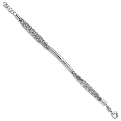 Sterling Silver Rhodium Plt Multi Strand Bar 1In Ext. Bracelet