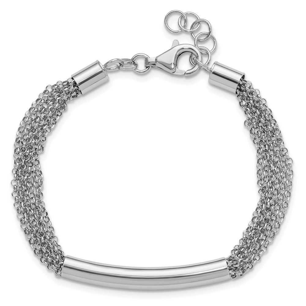 Sterling Silver Rhodium Plt Multi Strand Bar 1In Ext. Bracelet
