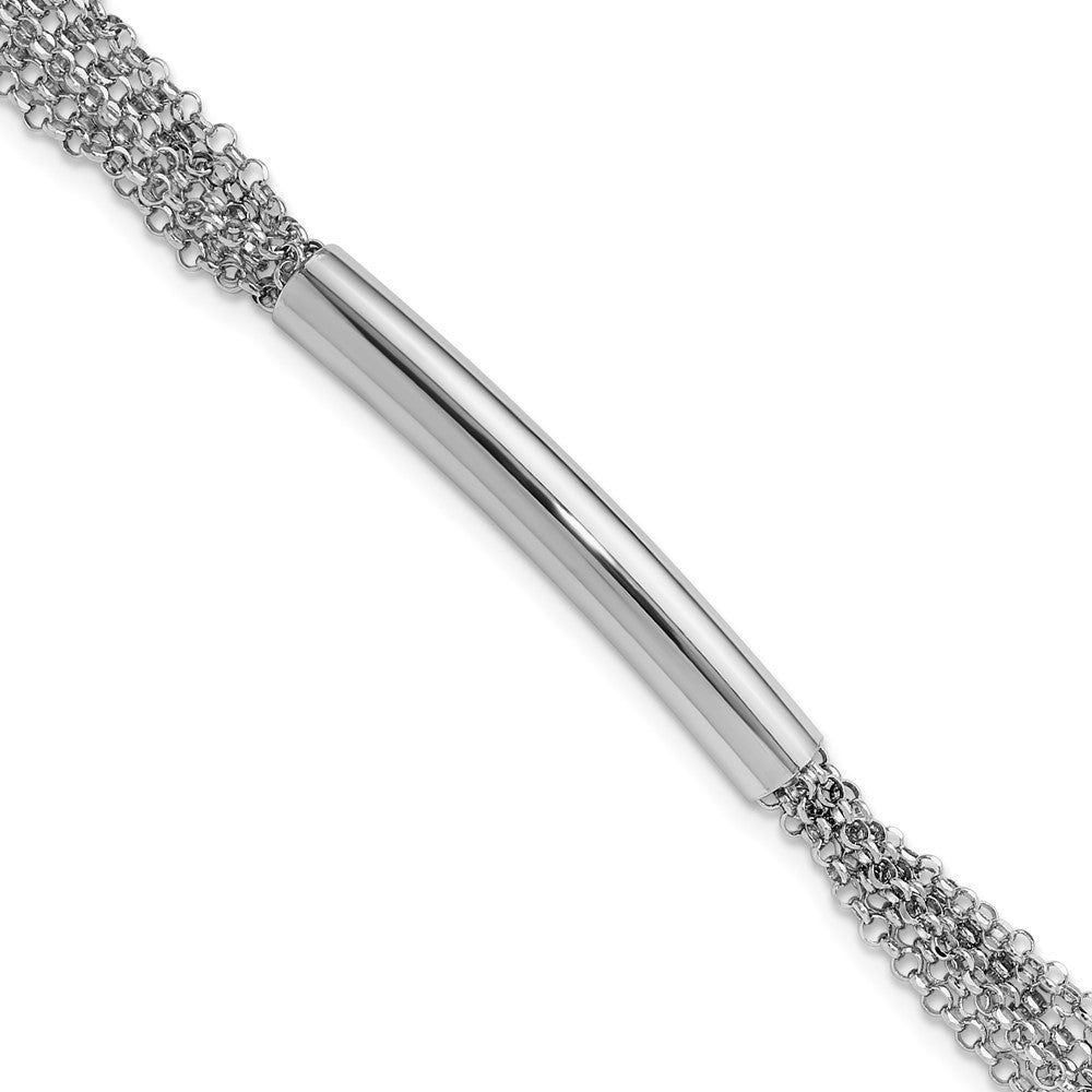 Sterling Silver Rhodium Plt Multi Strand Bar 1In Ext. Bracelet