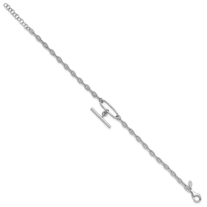 Sterling Silver Rhodium Plated Dangle Bar With 1In Ext. Bracelet