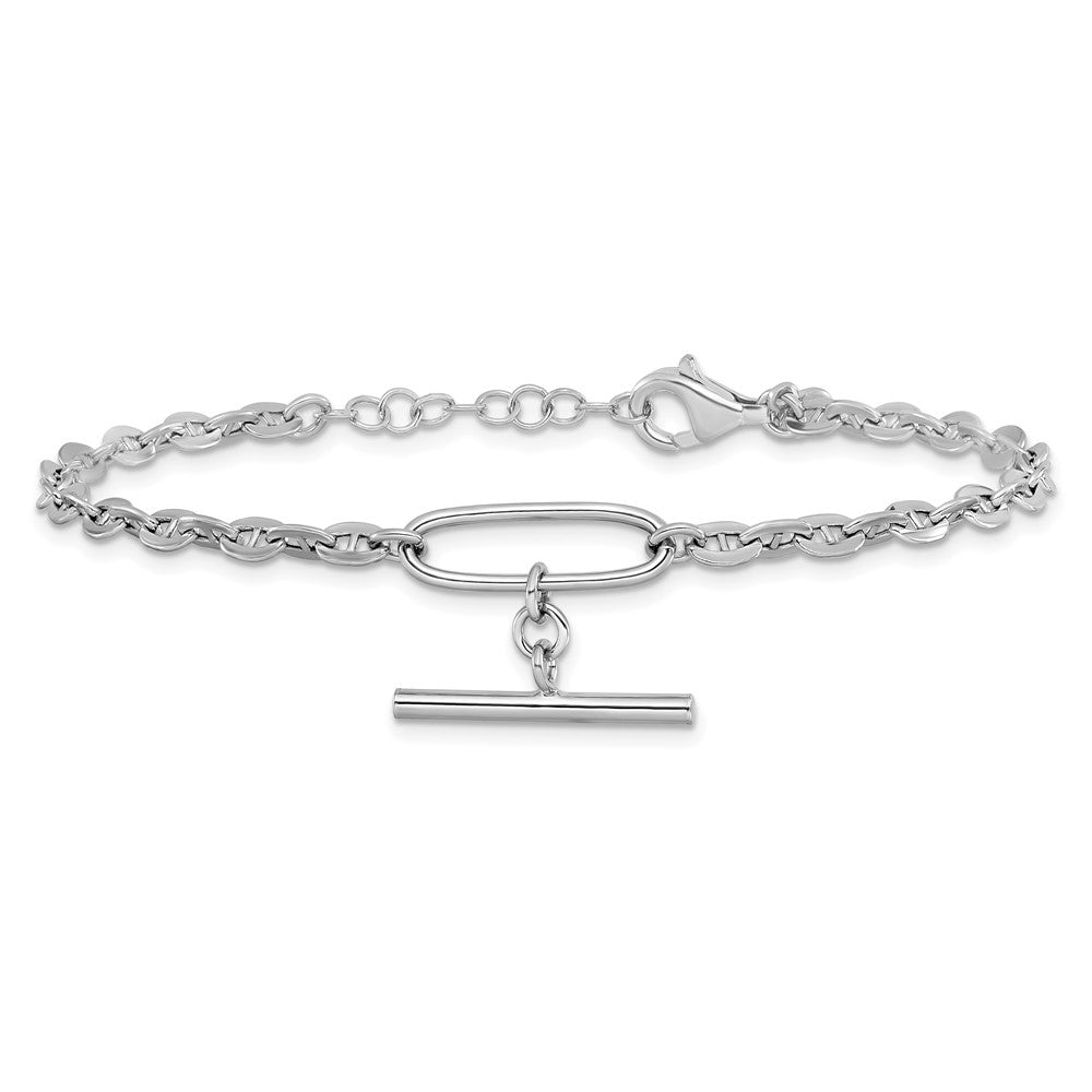 Sterling Silver Rhodium Plated Dangle Bar With 1In Ext. Bracelet