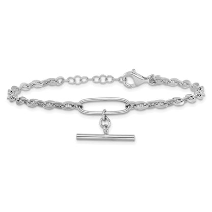 Sterling Silver Rhodium Plated Dangle Bar With 1In Ext. Bracelet