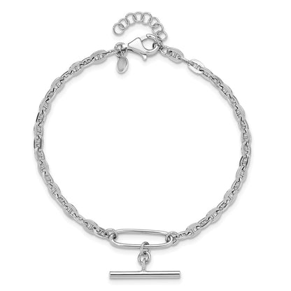Sterling Silver Rhodium Plated Dangle Bar With 1In Ext. Bracelet