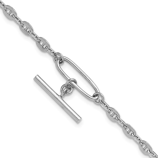 Sterling Silver Rhodium Plated Dangle Bar With 1In Ext. Bracelet