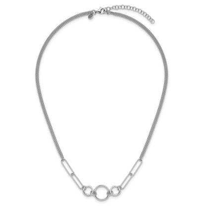 Sterling Silver Rh Plated 2 Strand 1.75In Ext. Fancy Necklace