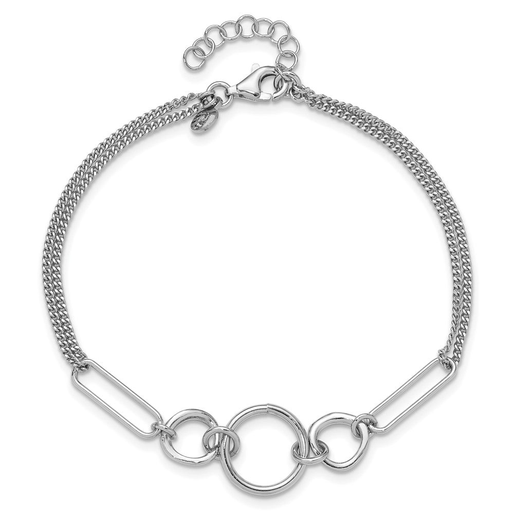 Sterling Silver Rhod Plated 2 Strand With 1In Ext. Fancy Bracelet