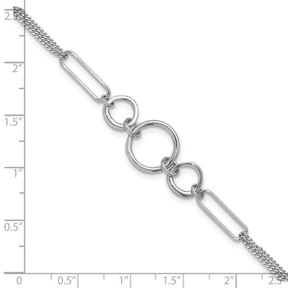 Sterling Silver Rhod Plated 2 Strand With 1In Ext. Fancy Bracelet