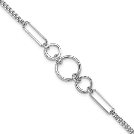 Sterling Silver Rhod Plated 2 Strand With 1In Ext. Fancy Bracelet