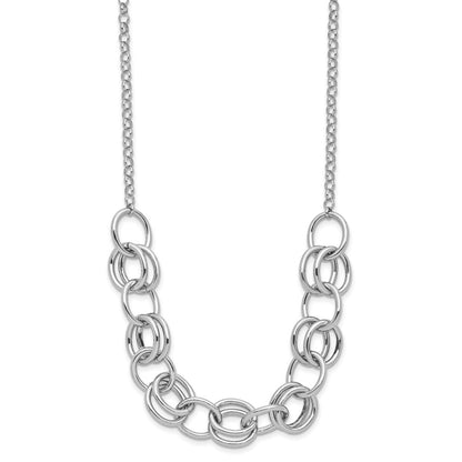 Sterling Silver Rhodium Plated Fancy Link Necklace
