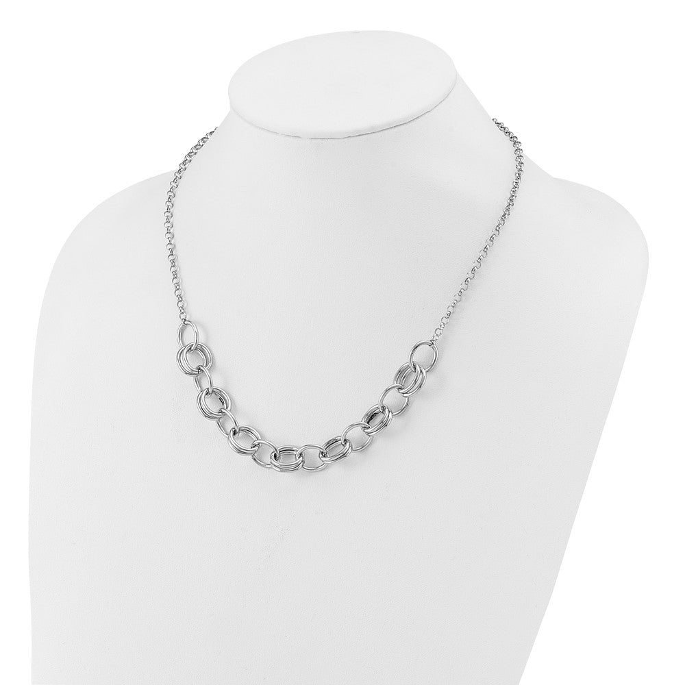 Sterling Silver Rhodium Plated Fancy Link Necklace