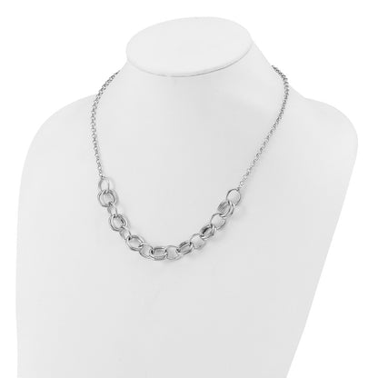 Sterling Silver Rhodium Plated Fancy Link Necklace