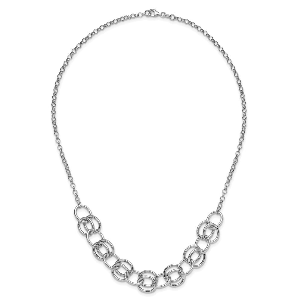 Sterling Silver Rhodium Plated Fancy Link Necklace