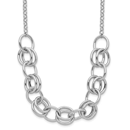 Sterling Silver Rhodium Plated Fancy Link Necklace
