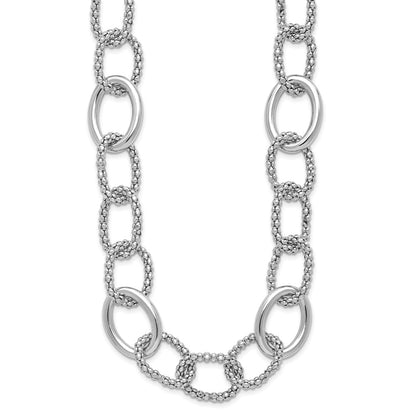Sterling Silver Rhodium Plated Fancy Link With 2In Ext. Necklace