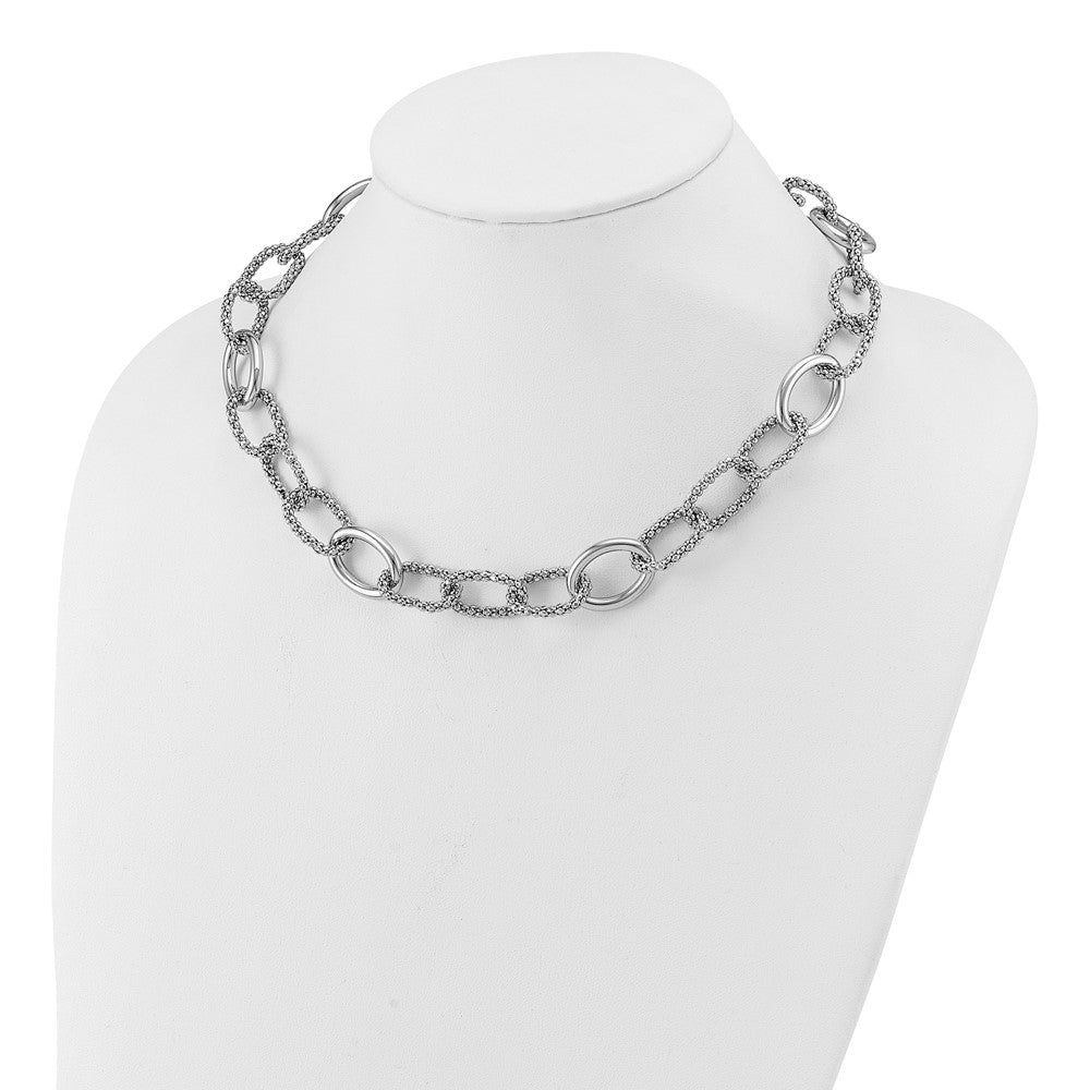 Sterling Silver Rhodium Plated Fancy Link With 2In Ext. Necklace