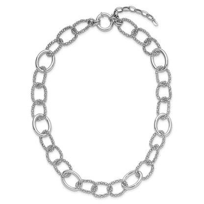 Sterling Silver Rhodium Plated Fancy Link With 2In Ext. Necklace