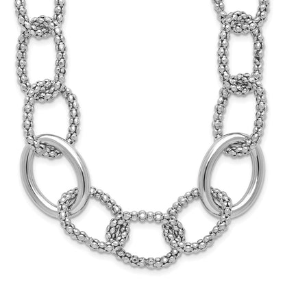 Sterling Silver Rhodium Plated Fancy Link With 2In Ext. Necklace