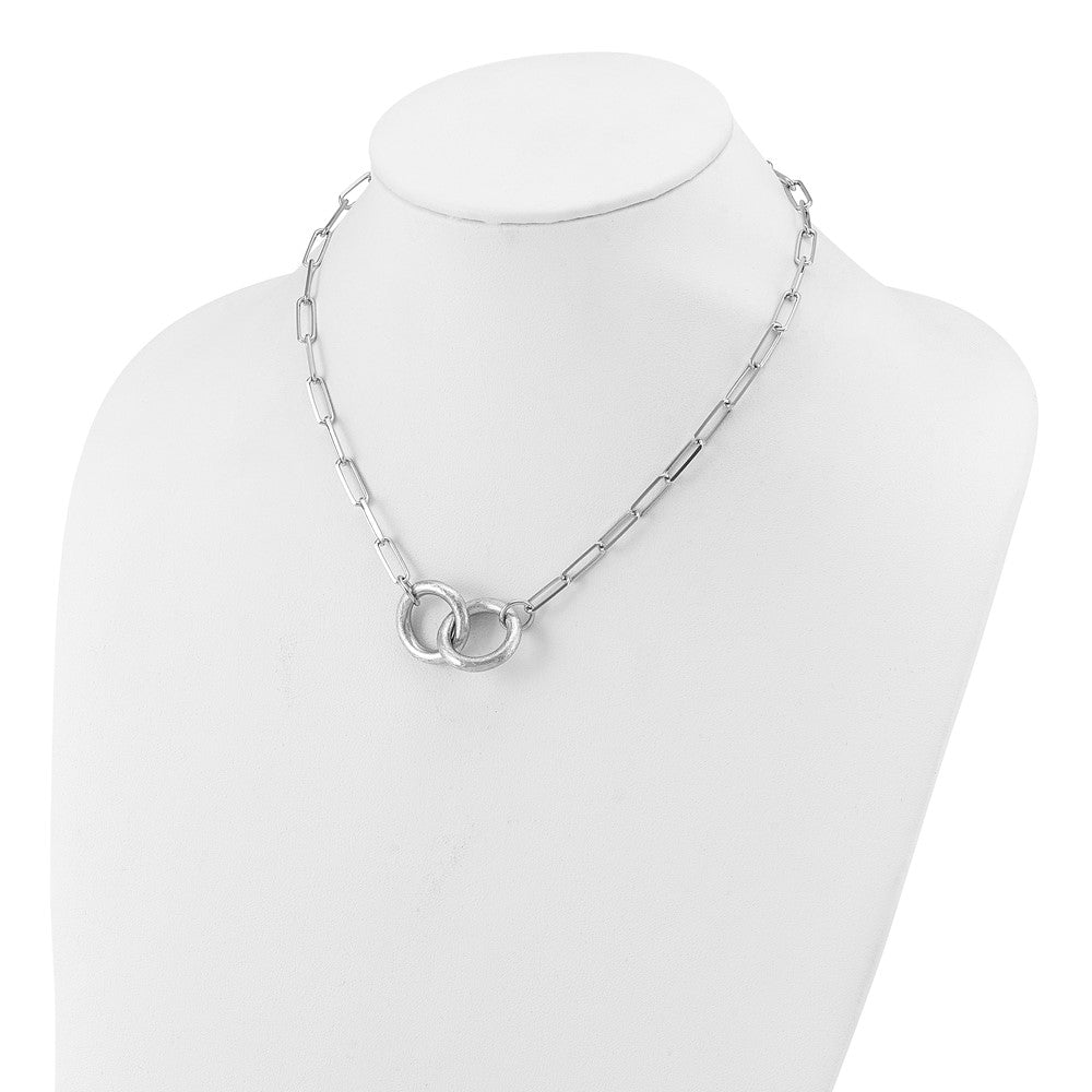 Sterling Silver Rhodium Plated Fancy Link 1.75In Ext. Necklace