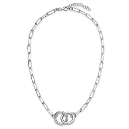 Sterling Silver Rhodium Plated Fancy Link 1.75In Ext. Necklace