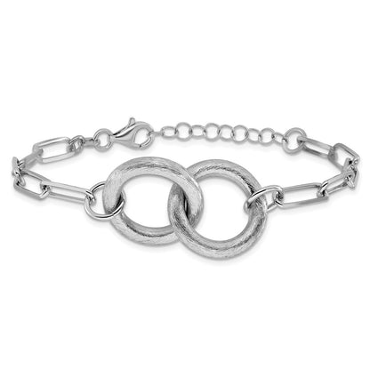 Sterling Silver Rhod Plated Fancy Link With 1.25In Ext. Bracelet