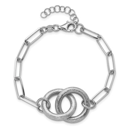 Sterling Silver Rhod Plated Fancy Link With 1.25In Ext. Bracelet