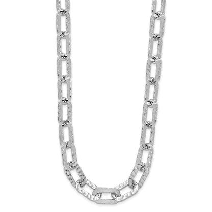Sterling Silver Rh Plat Polish/Hammered Fancy 2In Ext. Necklace