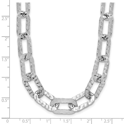 Sterling Silver Rh Plat Polish/Hammered Fancy 2In Ext. Necklace