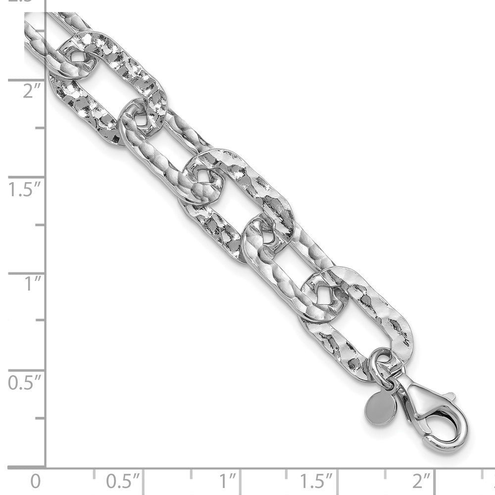 Sterling Silver Rh Pl Polished/Hammered Fancy 1In Ext. Bracelet