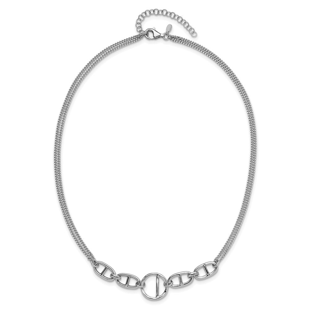 Sterling Silver Rh Plt Polish 2 Strand Fancy 1.75In Ext Necklace