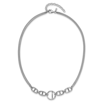 Sterling Silver Rh Plt Polish 2 Strand Fancy 1.75In Ext Necklace