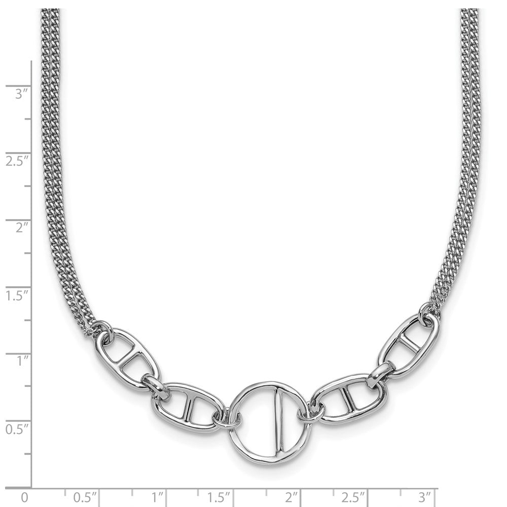 Sterling Silver Rh Plt Polish 2 Strand Fancy 1.75In Ext Necklace