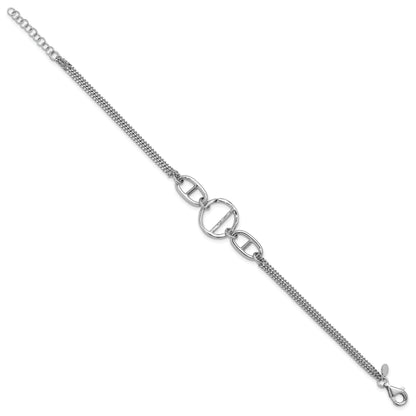 Sterling Silver Ss Rh Plated Polished 2 Strand Link Accent 1In Ext. Bracelet