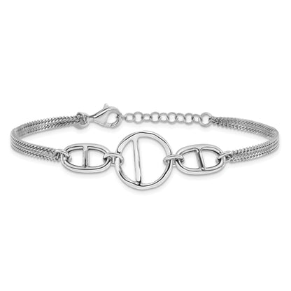 Sterling Silver Ss Rh Plated Polished 2 Strand Link Accent 1In Ext. Bracelet