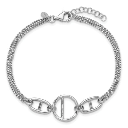 Sterling Silver Ss Rh Plated Polished 2 Strand Link Accent 1In Ext. Bracelet