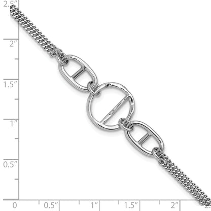 Sterling Silver Ss Rh Plated Polished 2 Strand Link Accent 1In Ext. Bracelet