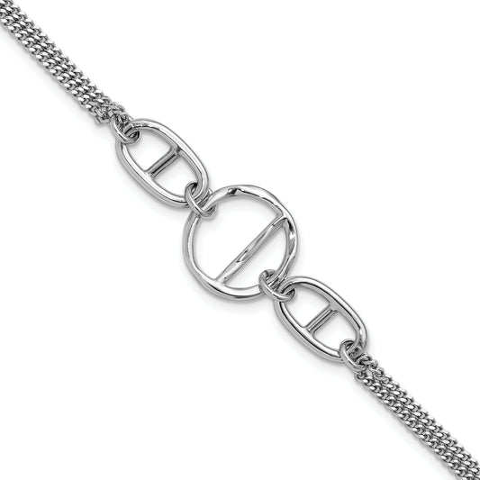 Sterling Silver Ss Rh Plated Polished 2 Strand Link Accent 1In Ext. Bracelet