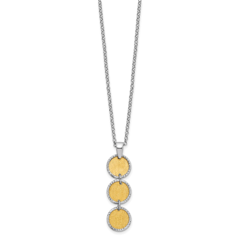 Sterling Silver Ss Rh/Gold Plated Polished/Brushed Circles 2In Ext. Necklace