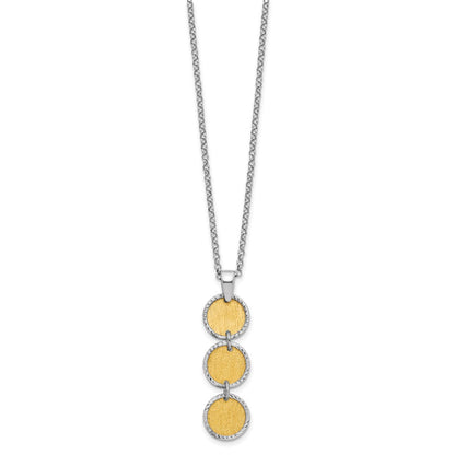 Sterling Silver Ss Rh/Gold Plated Polished/Brushed Circles 2In Ext. Necklace
