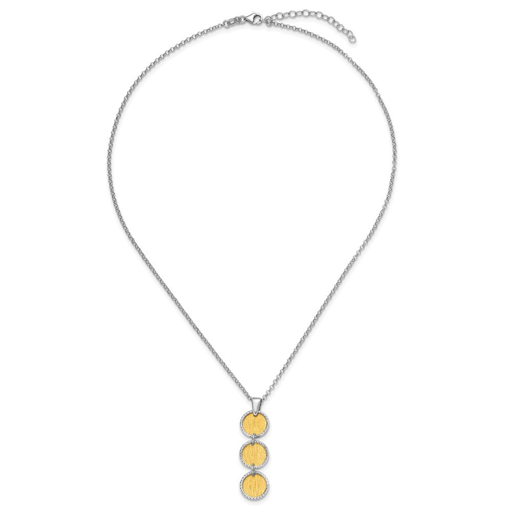 Sterling Silver Ss Rh/Gold Plated Polished/Brushed Circles 2In Ext. Necklace