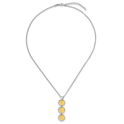 Sterling Silver Ss Rh/Gold Plated Polished/Brushed Circles 2In Ext. Necklace