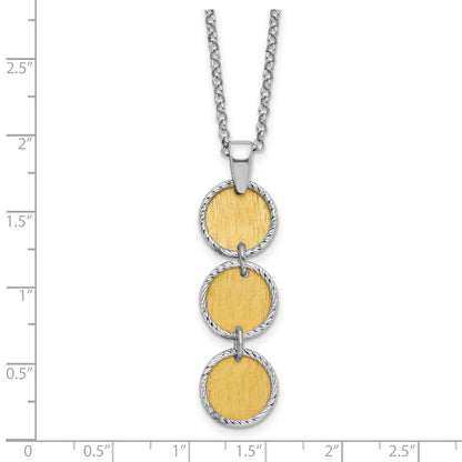 Sterling Silver Ss Rh/Gold Plated Polished/Brushed Circles 2In Ext. Necklace