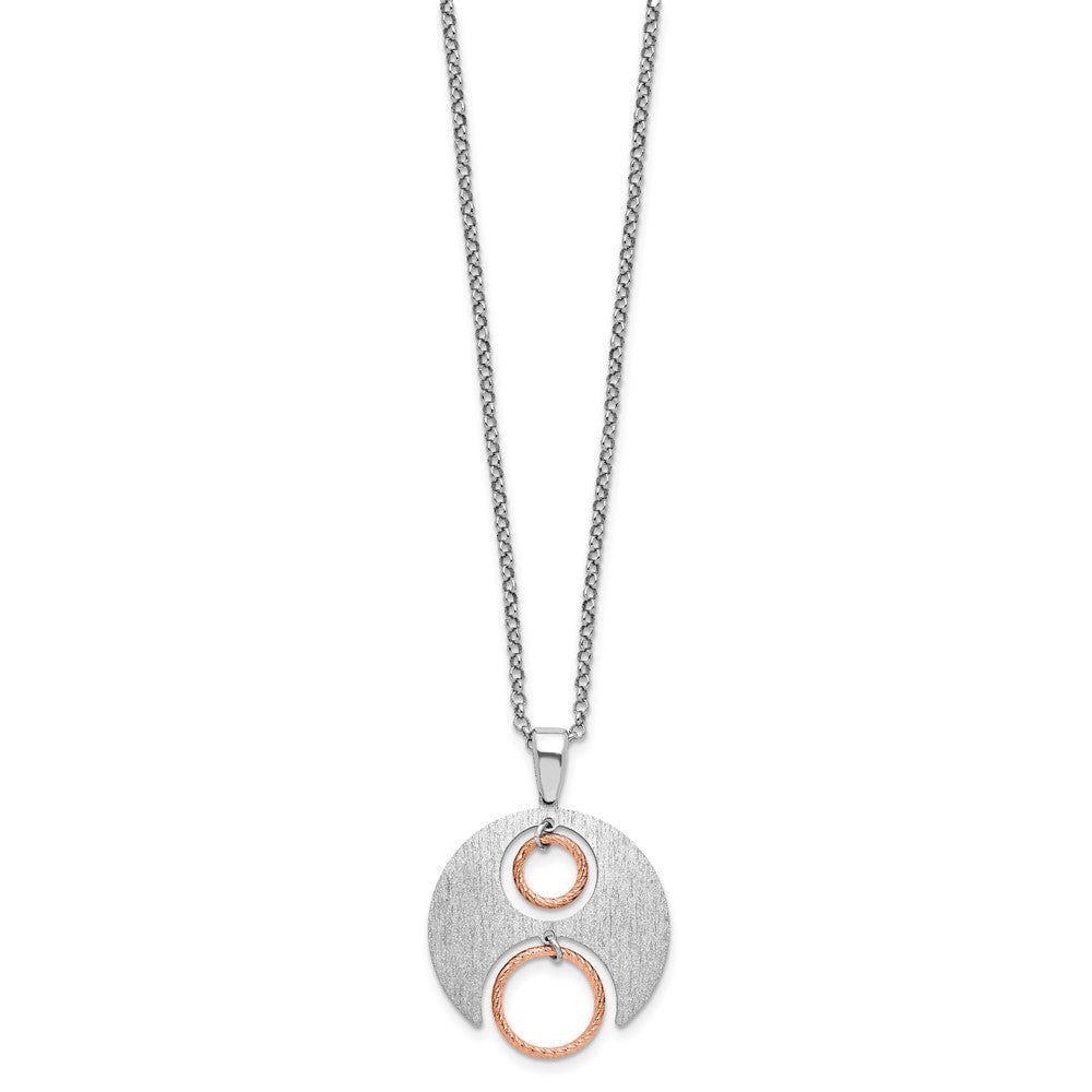 Sterling Silver Rh/Rose Gold Plat Polish/Brush 1In Ext. Necklace