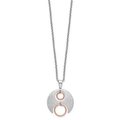 Sterling Silver Rh/Rose Gold Plat Polish/Brush 1In Ext. Necklace