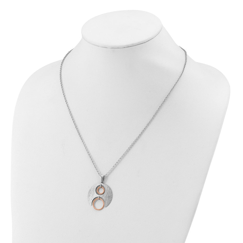 Sterling Silver Rh/Rose Gold Plat Polish/Brush 1In Ext. Necklace