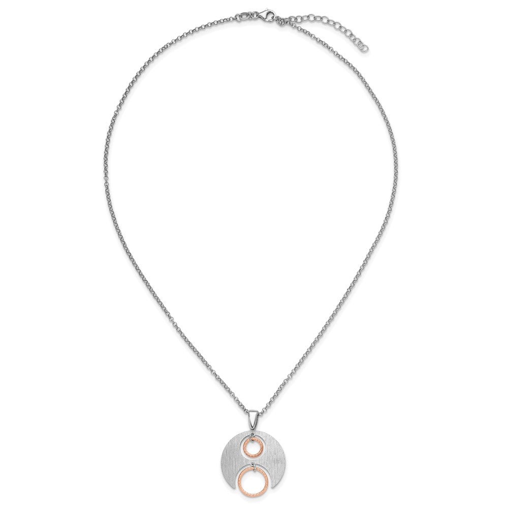 Sterling Silver Rh/Rose Gold Plat Polish/Brush 1In Ext. Necklace